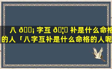 八 🐡 字互 🦈 补是什么命格的人「八字互补是什么命格的人呢」